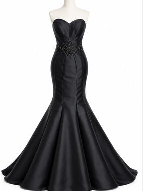 Alyce Paris Black Mermaid Trumpet Gown Beaded Waist Strapless Formal Dress Glam